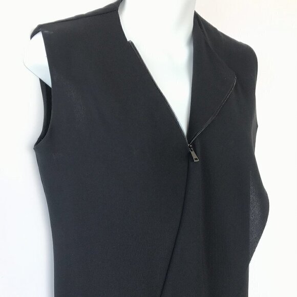 VINCE LBD black dress, sleeveless, front zip asymmetrical drape, cut seam EUC, 6 - Picture 2 of 16